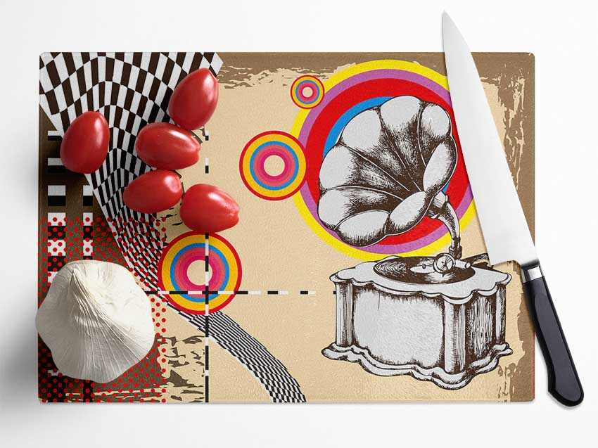 Old Record Player Glass Chopping Board