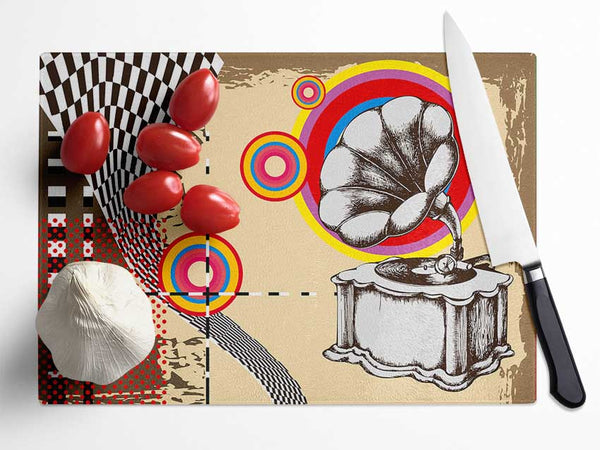 Old Record Player Glass Chopping Board