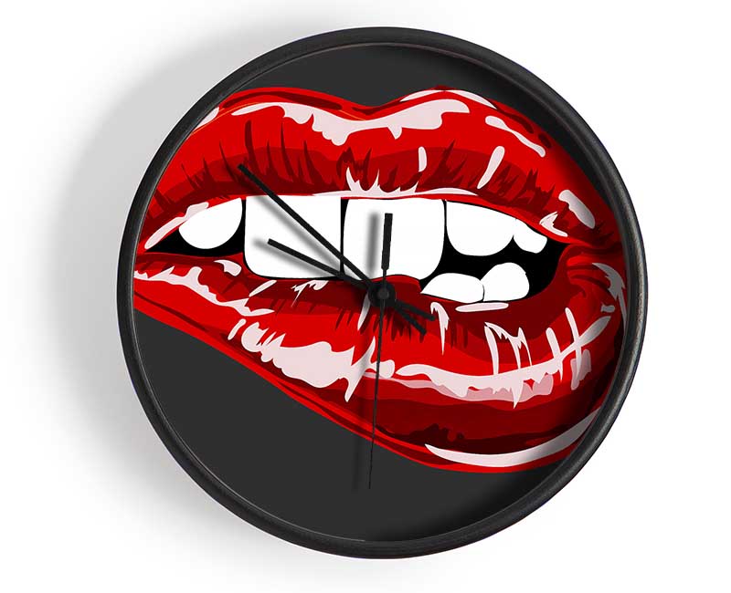 Red Lip Bite Clock - Wallart-Direct UK
