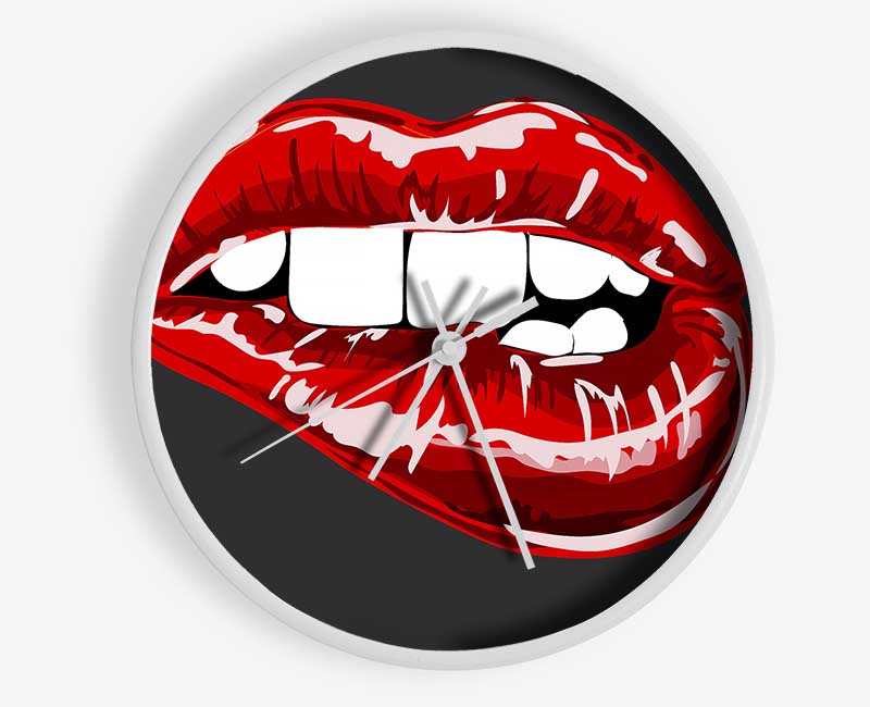 Red Lip Bite Clock - Wallart-Direct UK