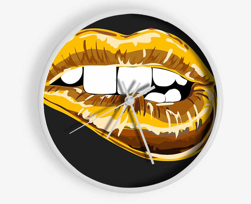 Gold Lip Bite Clock - Wallart-Direct UK