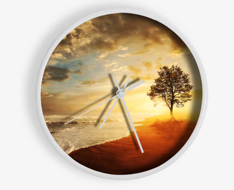 Reflections Of A Beach Tree Clock - Wallart-Direct UK