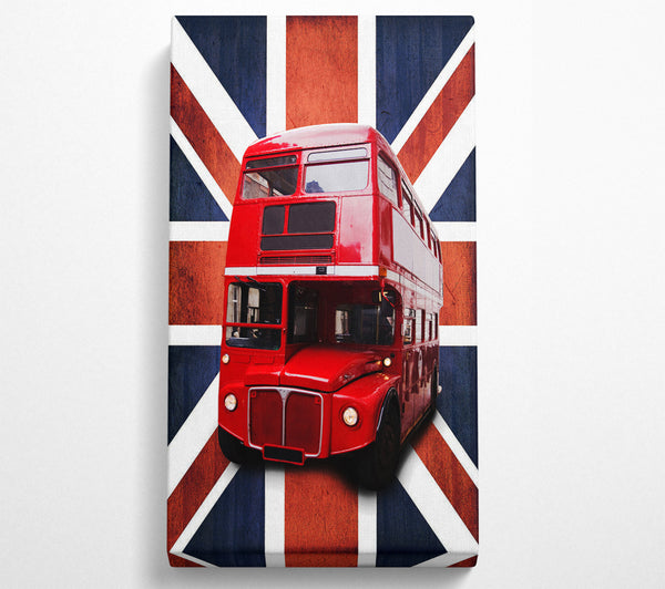 Roter Bus auf der britischen Flagge
