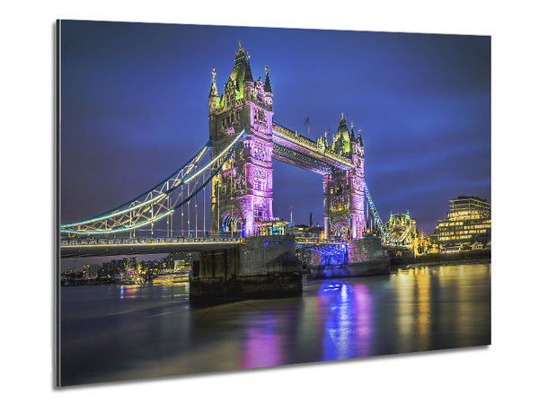 Tower Bridge Pink Glow Metal Print