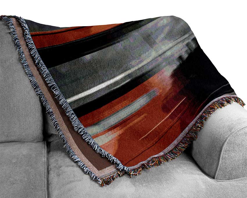Iconic Red Bus Passed Big Ben Woven Blanket