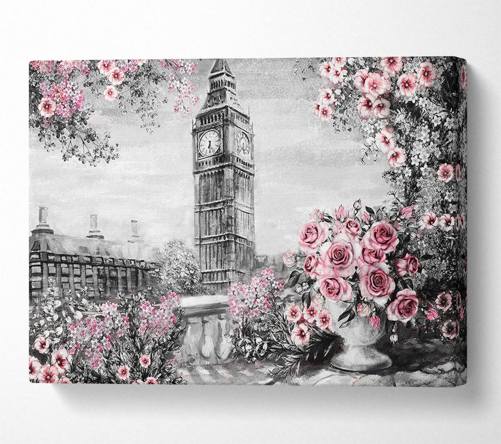 Picture of Big Ben Pink Roses Canvas Print Wall Art