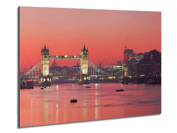 Pink Nights Through The Tower Bridge Metal Print