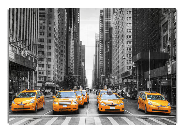 Gelbe Taxis in Schlangenlinien