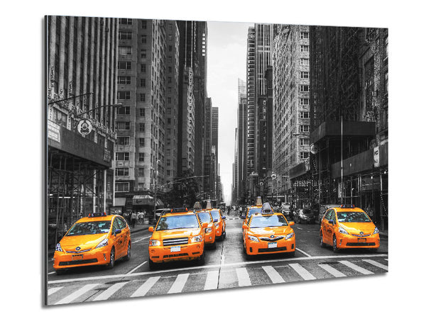Yellow Cab Line Up Streets Metal Print