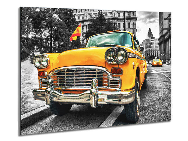 Retro Yellow Cab Metal Print