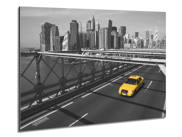 Yellow Cab On Brooklyn Bridge 1 Metal Print