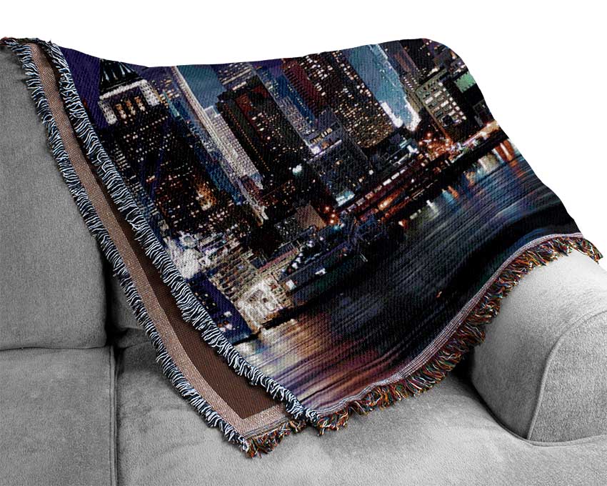 NYC Harbour At Night Woven Blanket