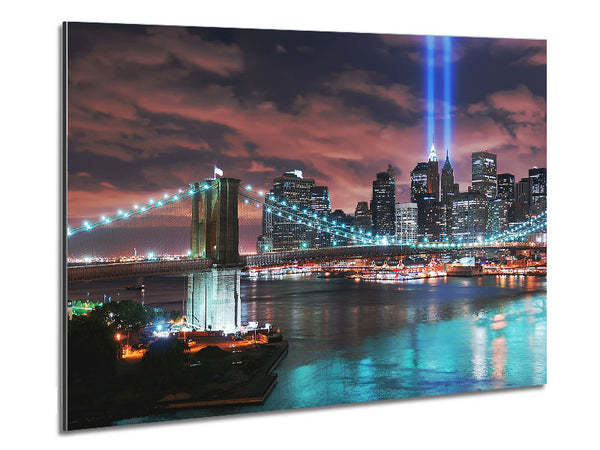 Stunning City Lights Over The Brooklyn Bridge Metal Print