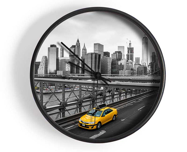 Yellow Cab On Brooklyn Bridge Clock - Wallart-Direct UK