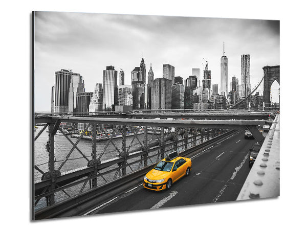 Yellow Cab On Brooklyn Bridge Metal Print