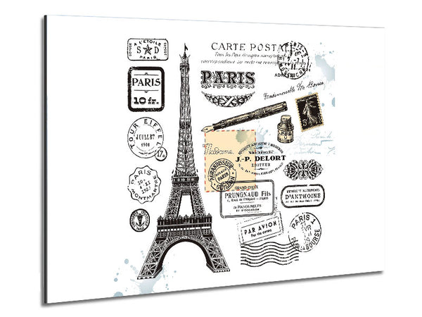 Eiffel Tower Retro Post Metal Print