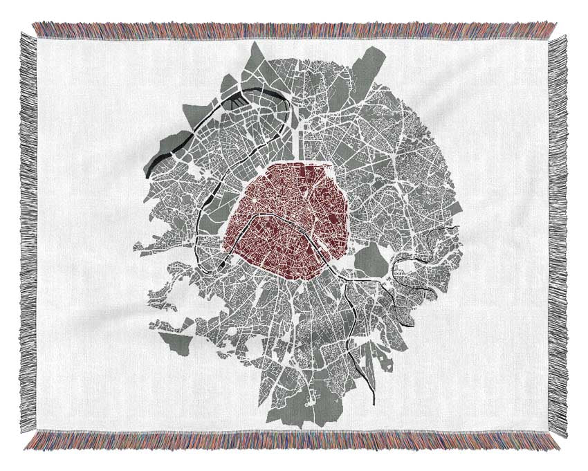 Map Of The City 5 Paris Woven Blanket