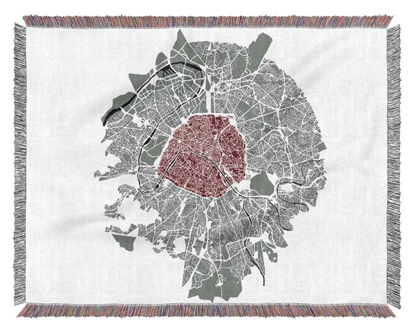 Map Of The City 5 Paris Woven Blanket