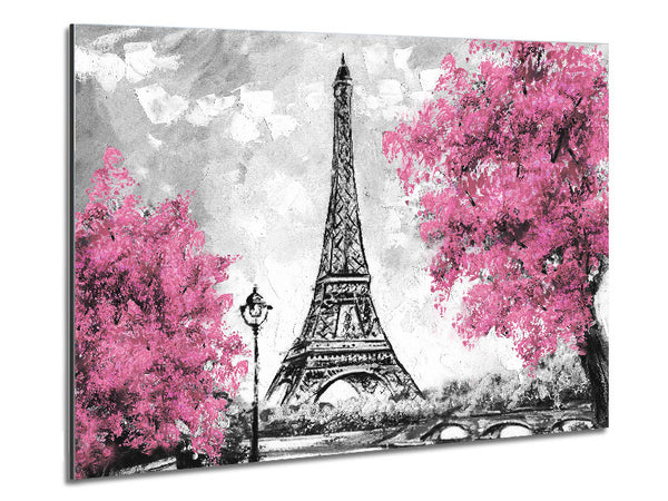 Eiffel Tower Pink trees Metal Print