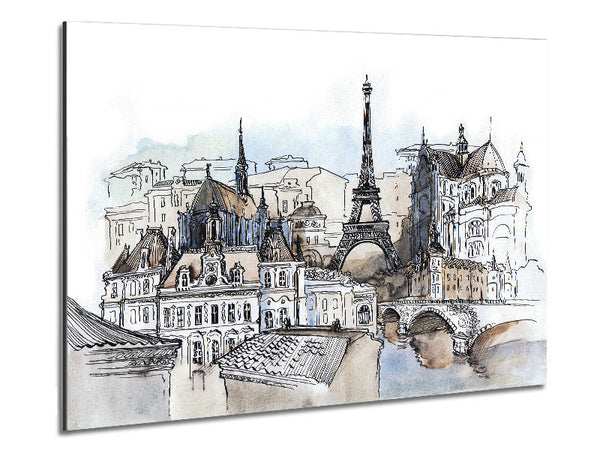 Eiffel Tower Over The Ciity 8 Metal Print