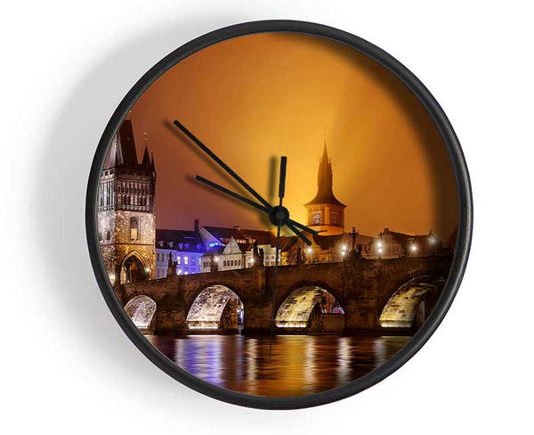 Charles Bridge Over The River Vltava Clock - Wallart-Direct UK