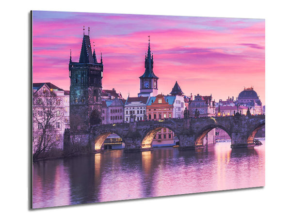 Stunning Charles Bridge Pink Metal Print