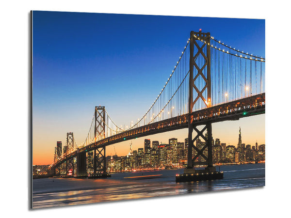 Golden Gate Bridge Lights Of The City Metal Print