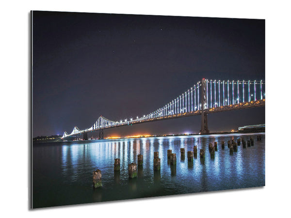 Golden Gate Bridge Light Reflections Metal Print