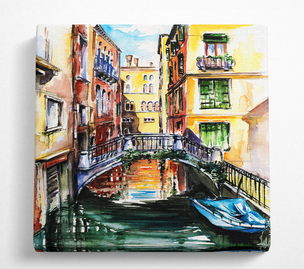 A Square Canvas Print Showing Bridge In The Water Square Wall Art