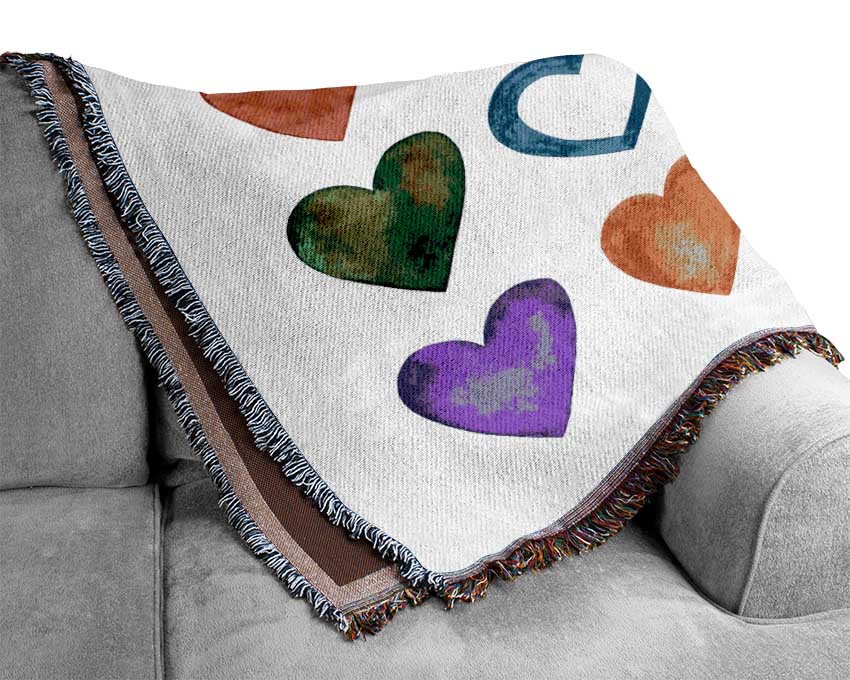 Colourful hearts Woven Blanket