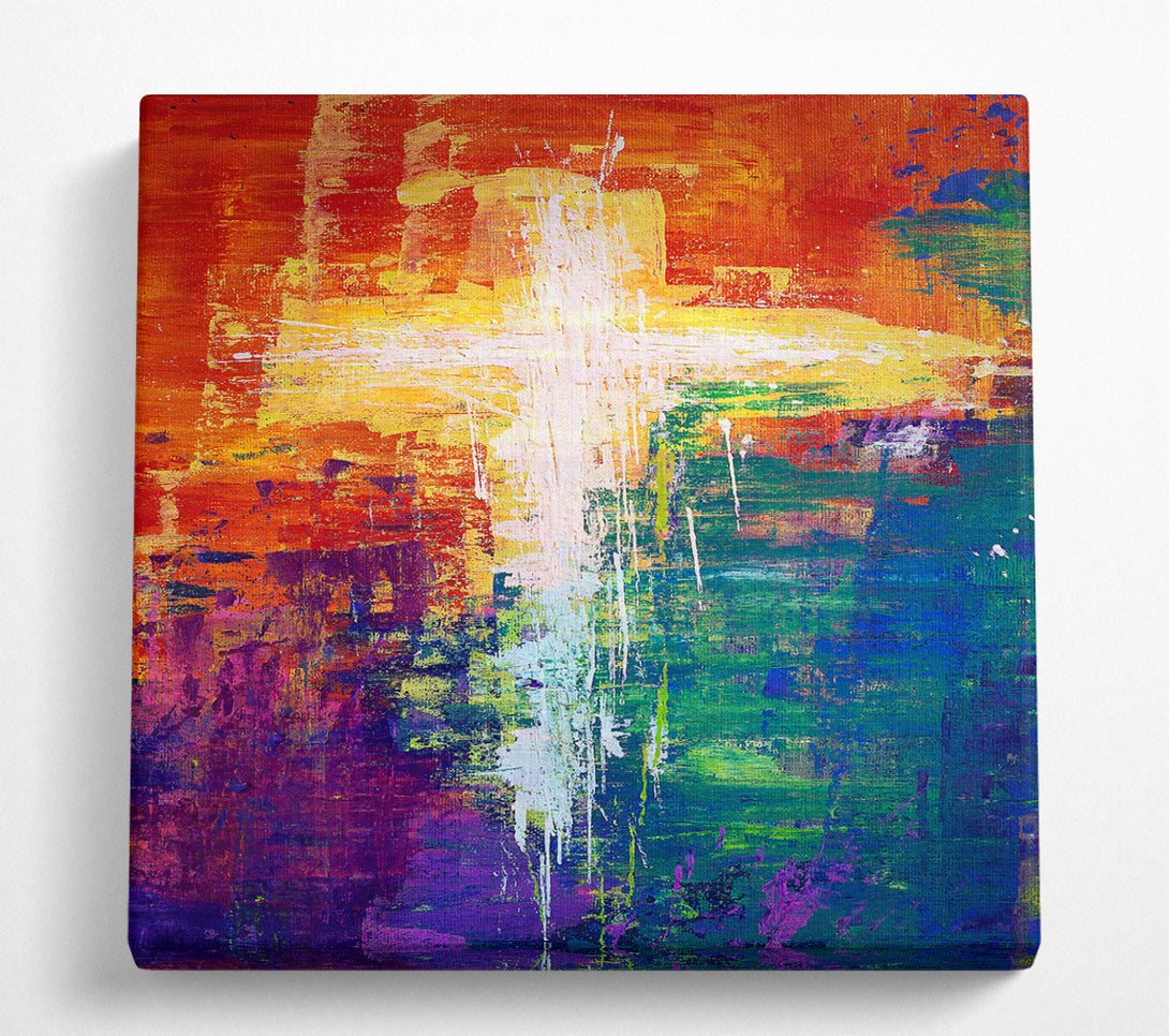 A Square Canvas Print Showing Rainbow Cross Square Wall Art