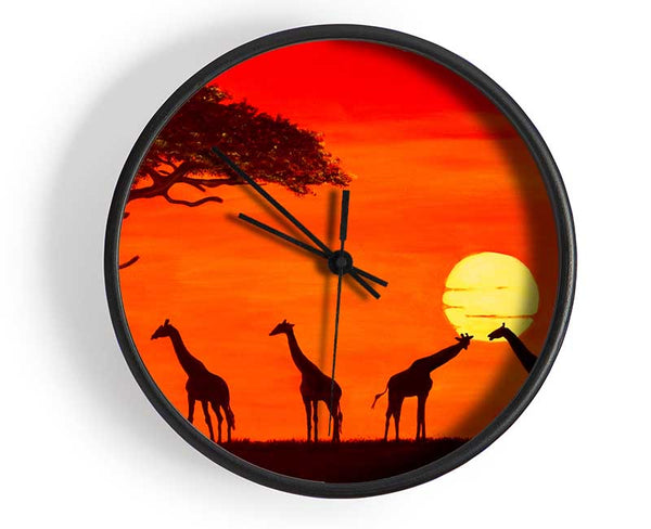 Giraffes At The Sunset Clock - Wallart-Direct UK