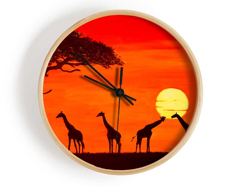 Giraffes At The Sunset Clock - Wallart-Direct UK