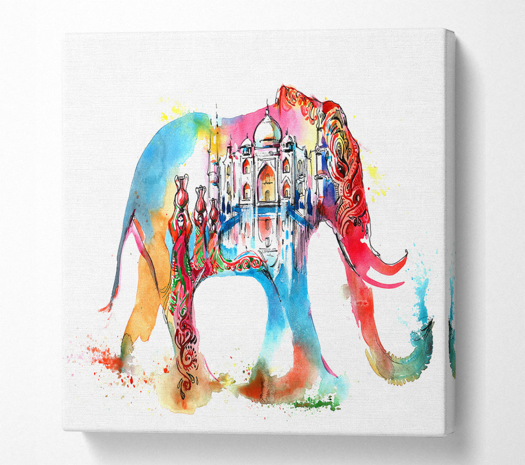 A Square Canvas Print Showing Rainbow Indian Elephant Square Wall Art