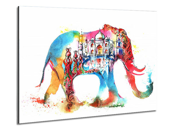 Rainbow Indian Elephant Metal Print