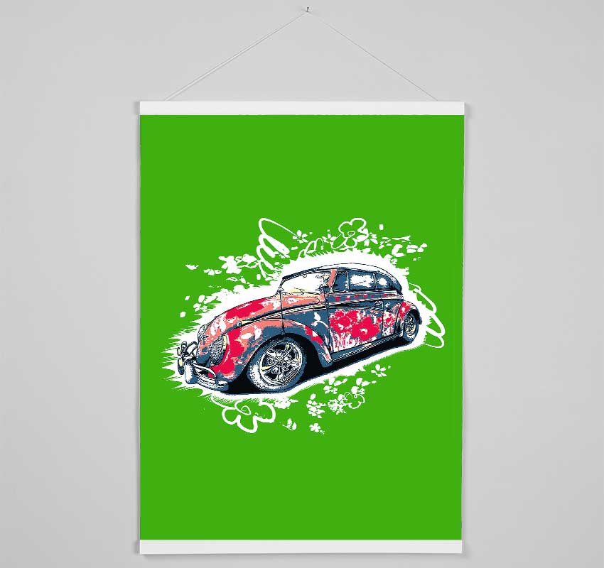 VW Beetle Flower Power Green Hanging Poster - Wallart-Direct UK