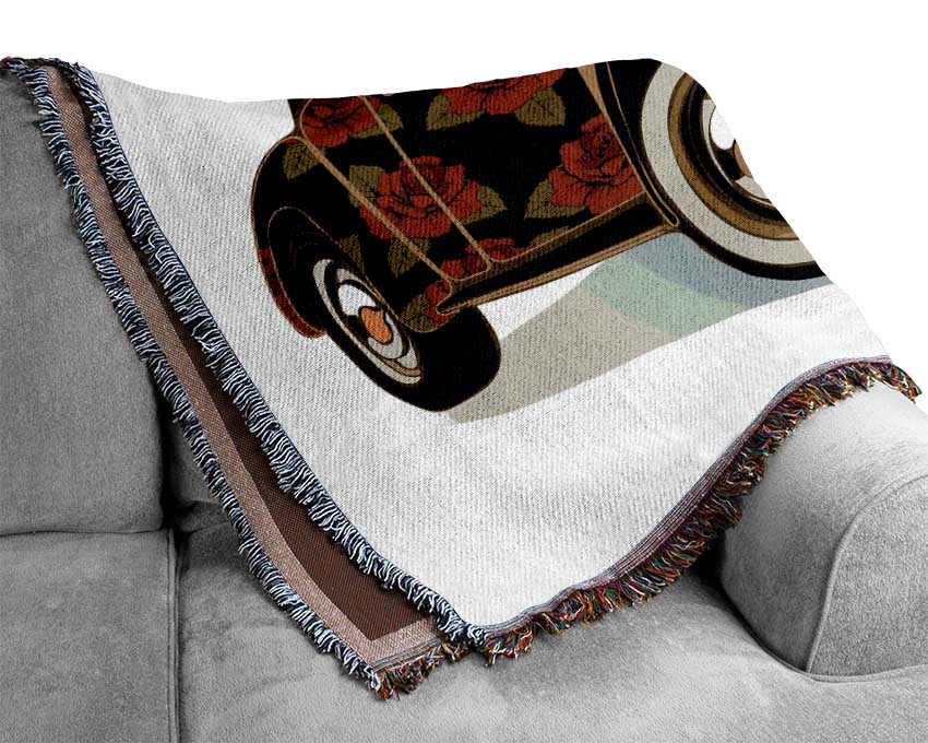 VW Beetle Flower Power Woven Blanket