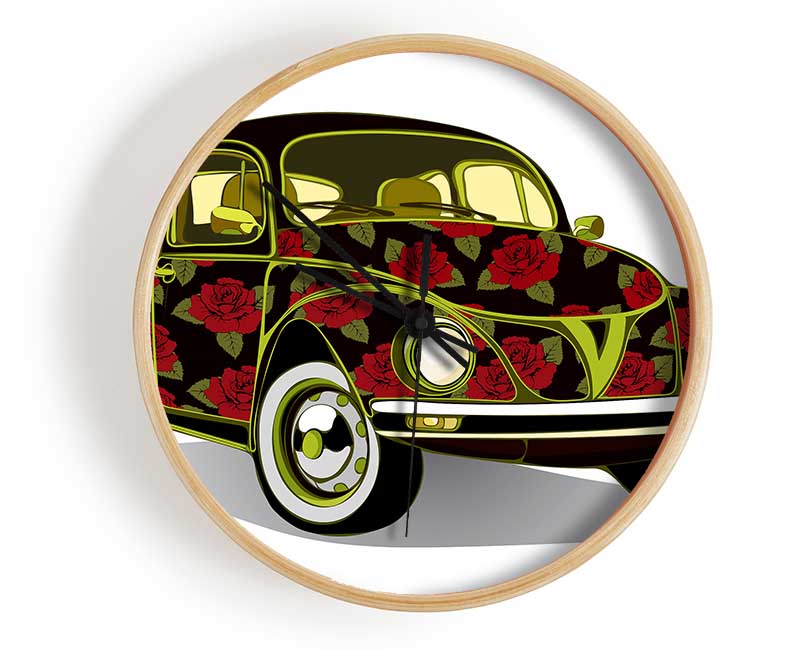 VW Beetle Flower Power Clock - Wallart-Direct UK