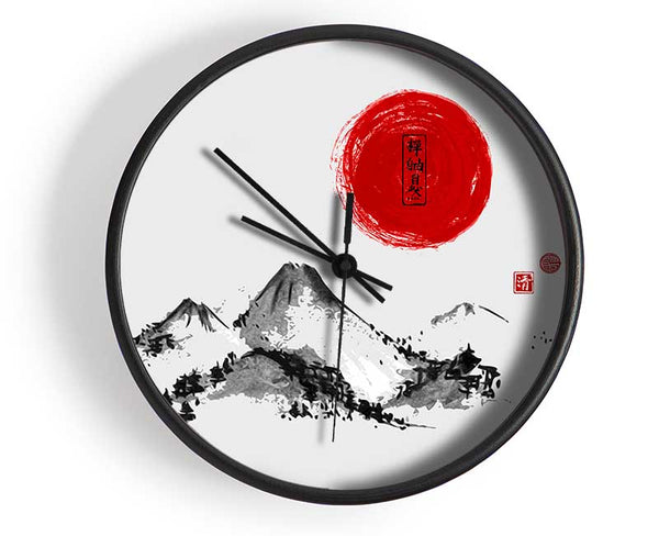 Chinese Red Sun Mountailns Clock - Wallart-Direct UK