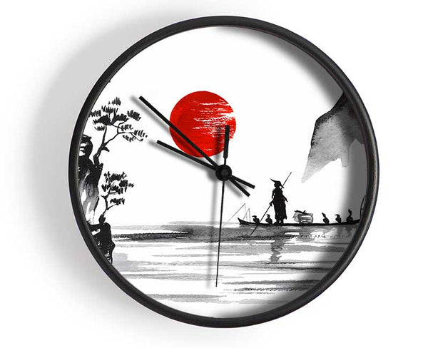 Chinese Fisherman Under The Red Sun Clock - Wallart-Direct UK