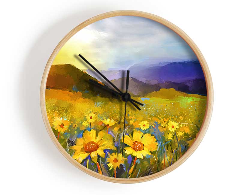 Yellow Mountain Sunrise Clock - Wallart-Direct UK
