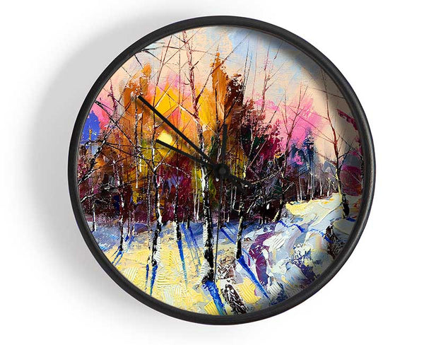 Rainbow Snow Forest Clock - Wallart-Direct UK