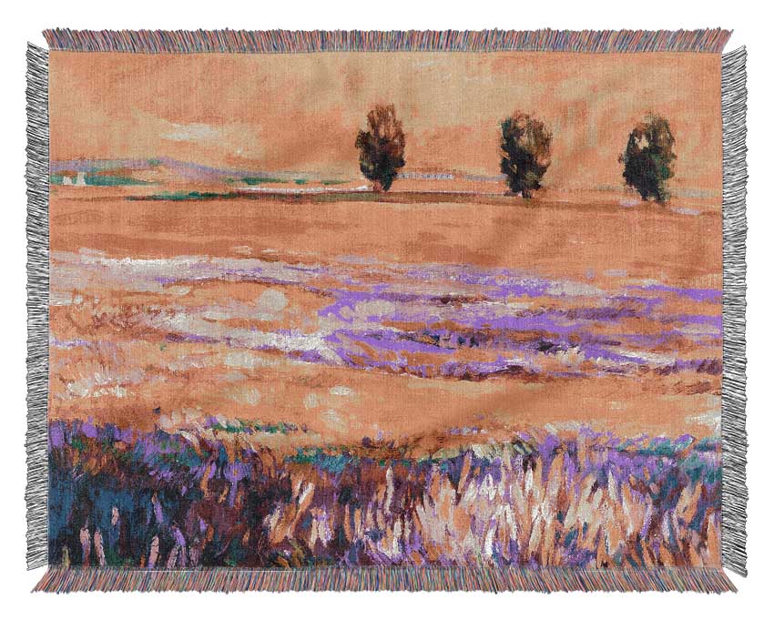 Pink Fields Of Gold Woven Blanket