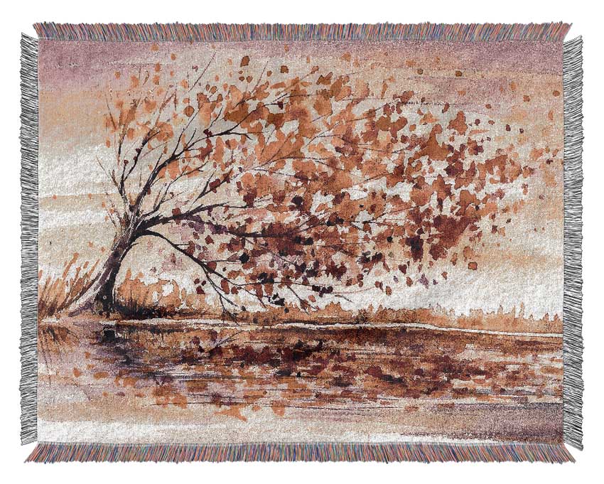 Winter Leaves Fall From The Tree Woven Blanket