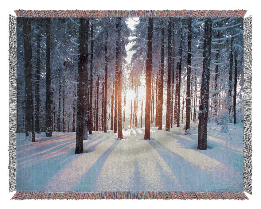 Sun Burst Snow Trees Woven Blanket