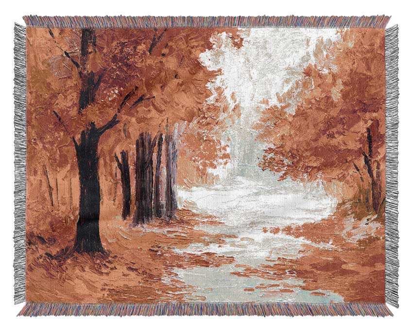 Autumn Orange Path Woven Blanket