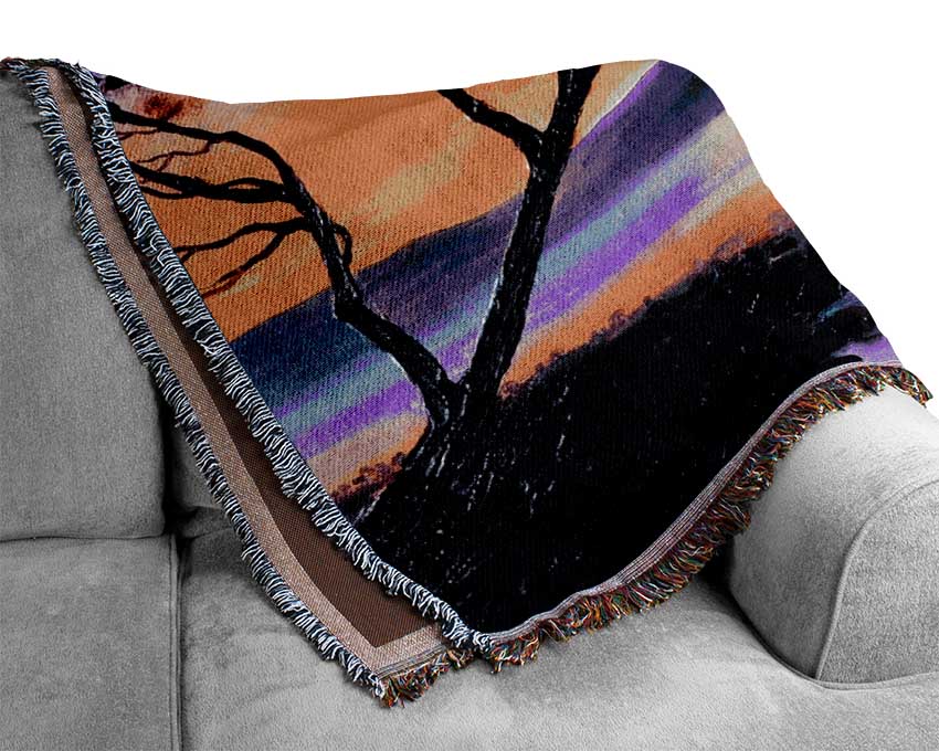 Sunset Lake Tree Woven Blanket