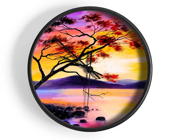 Sunset Lake Tree Clock - Wallart-Direct UK