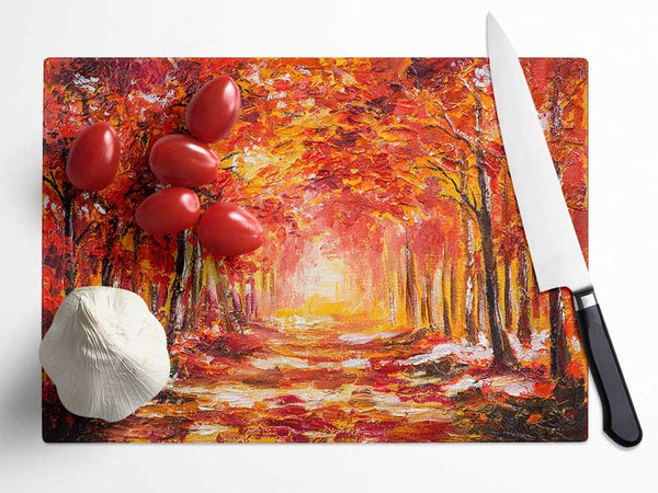 Walk Under The Red Trees Glass Chopping Board