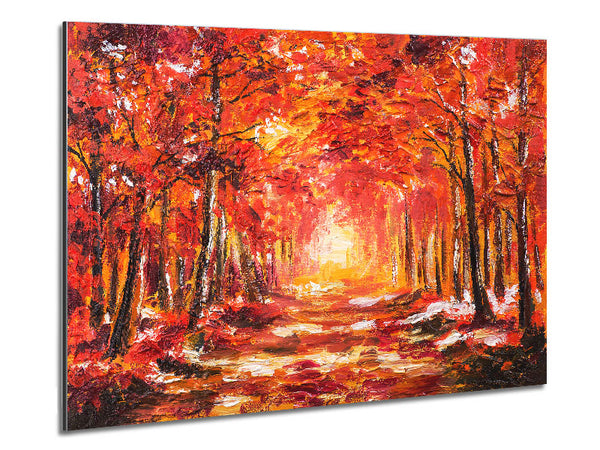 Walk Under The Red Trees Metal Print
